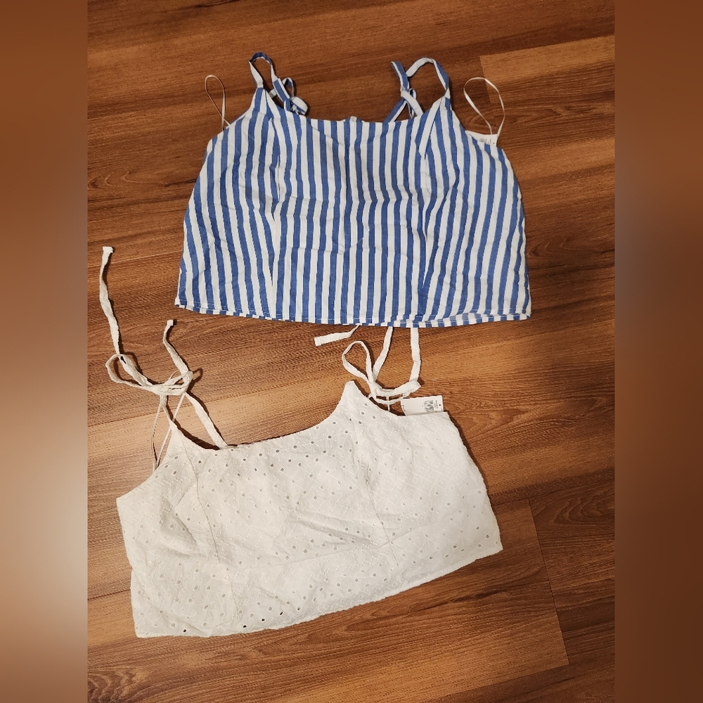 Old Navy Blue and White Crop Tops Set